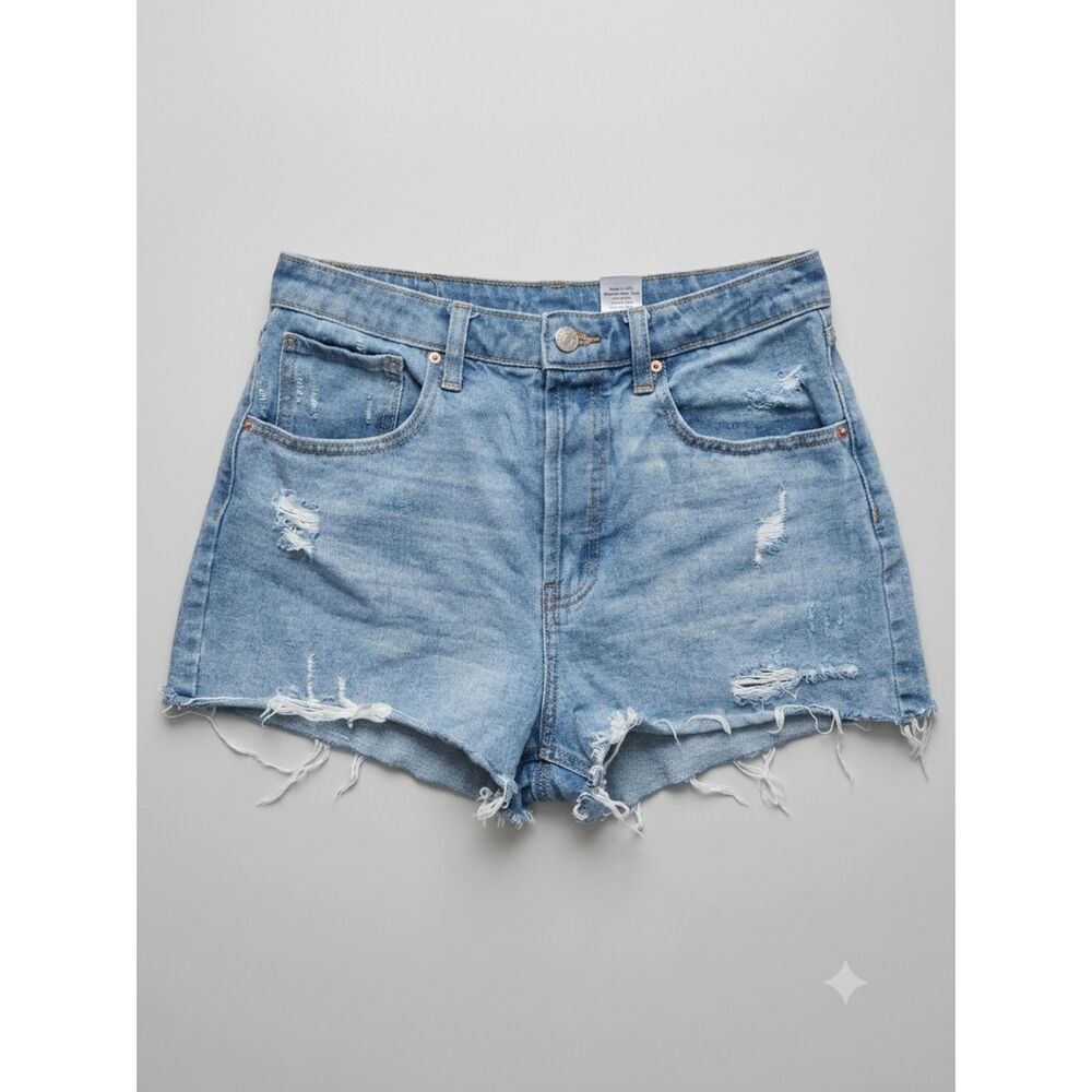 Wild Fable High Rise Distressed Denim Cutoff Shorts Button Fly Light Wash 8
